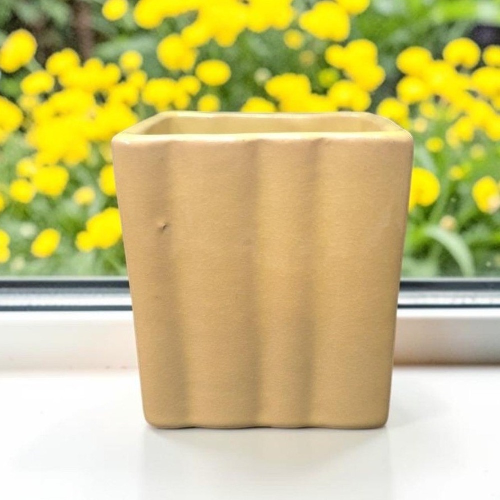 Ruffled Edge Yellow Indoor Planter, Vintage Square Ceramic Succulent Potβ Vase